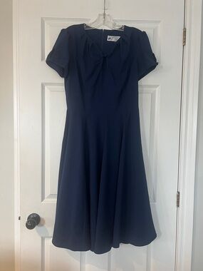 Hell Bunny Navy Vintage-Inspired Midi Fit & Flare Dress